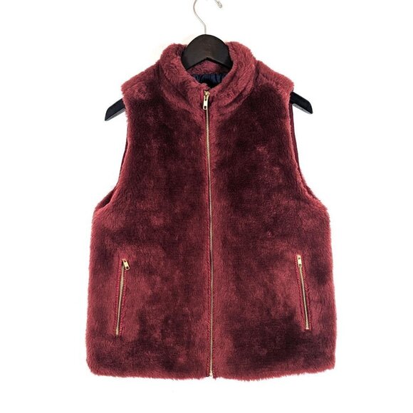 J. Crew Plush Fleece Excursion Vest Womens Small Crimson Maple Red Deep Pile - Picture 1 of 8